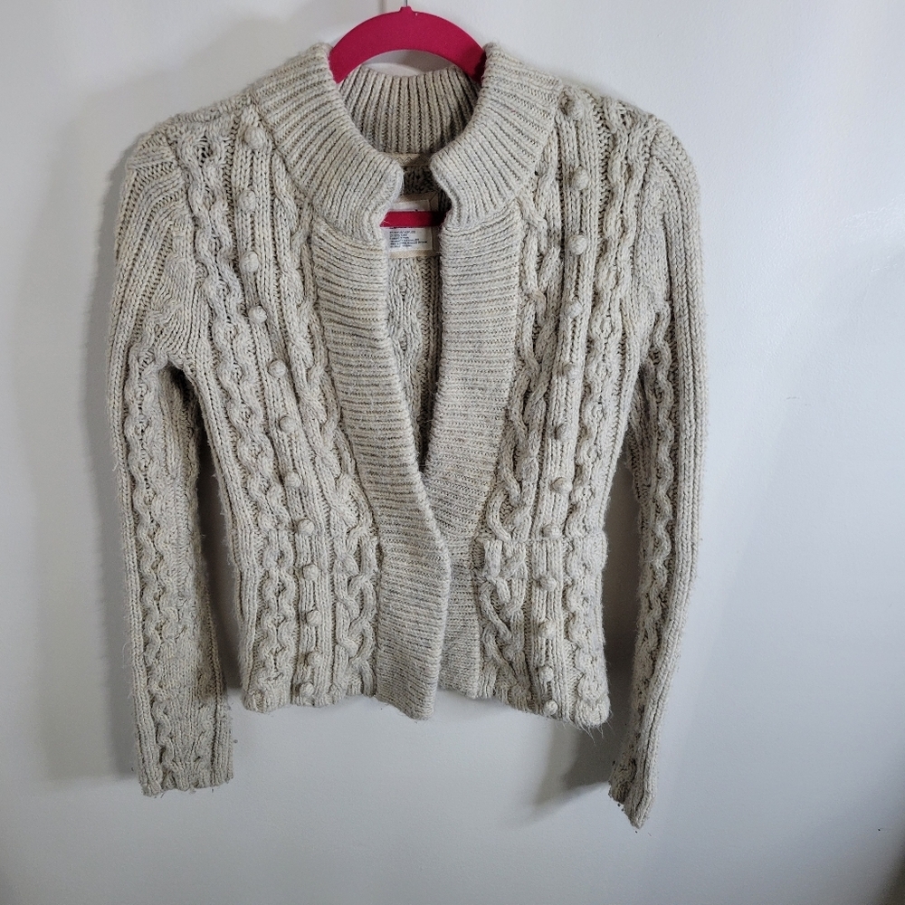 Aeropostale Oatmeal Button Cable Knit Sweater, Size M